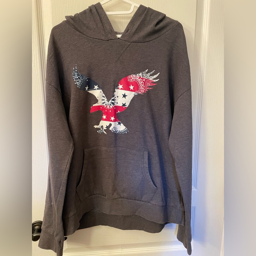 American Eagle Outfitters Gray Hoodie with Patriotic Eagle Design